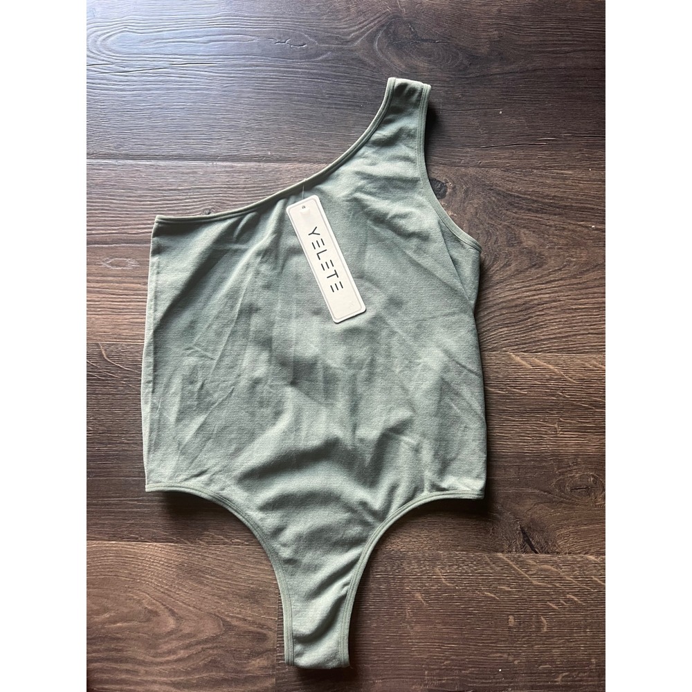Yelete One Shoulder Bodysuit Smoky Olive BS1014_SOL One Size NWT